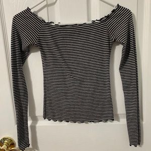 Striped Off the Shoulder Long Sleeve Top